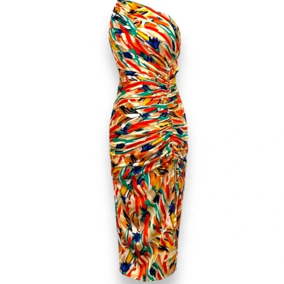 One Shoulder Ruched Midi Dress - Picture 1 of 5